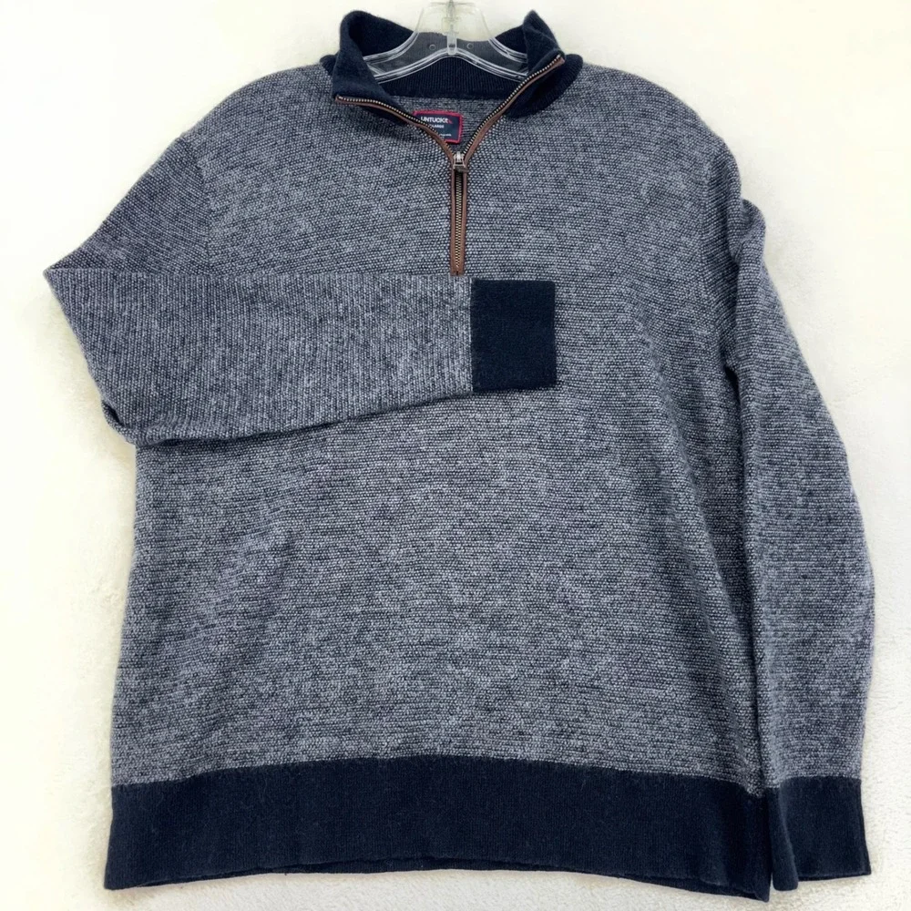 UNTUCKit Belguardo Birdseye Navy Blue 100% Merino Wool Quarter Zip Sweater XL